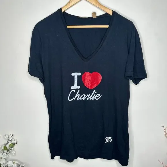 JOHN GALLIANO I Love Charlie Chaplin V-Neck T-Shirt Black Sz L $695 {3B42}